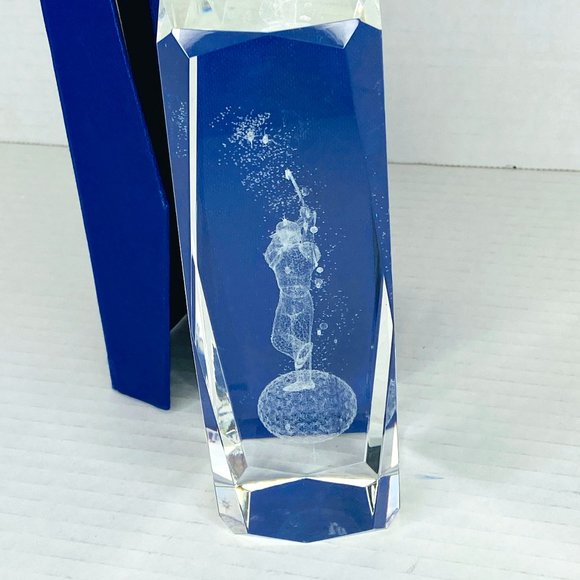 Laser Etched Glass Block  Golfer Paperweight Decor Trophy with Box - Picture 3 of 8